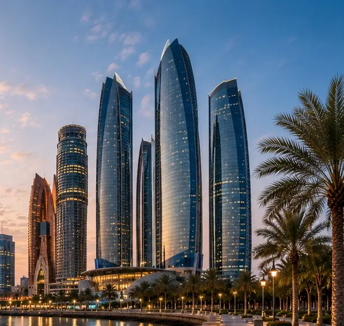The Abu Dhabi waterfront at golden hour